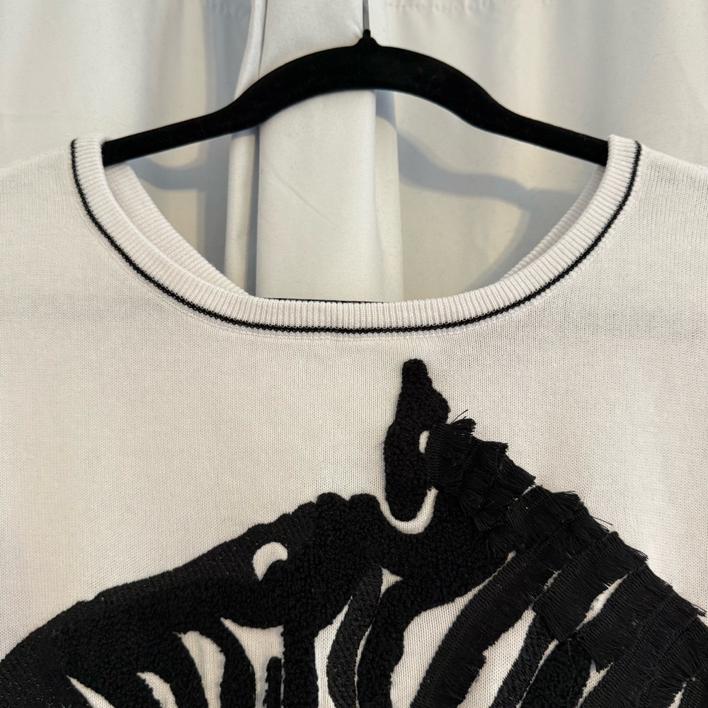 Zebra Fringe Sweater Cotton Colorblock 3/4 Sleeve Medium - Picture 7 of 9